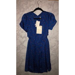 Royal Blue Dress - Retro Flower Print